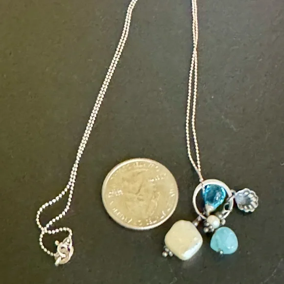 Sterling Silver Delicate Blue Glass and Pearl Bead Pendent Necklace - Picture 5 of 7